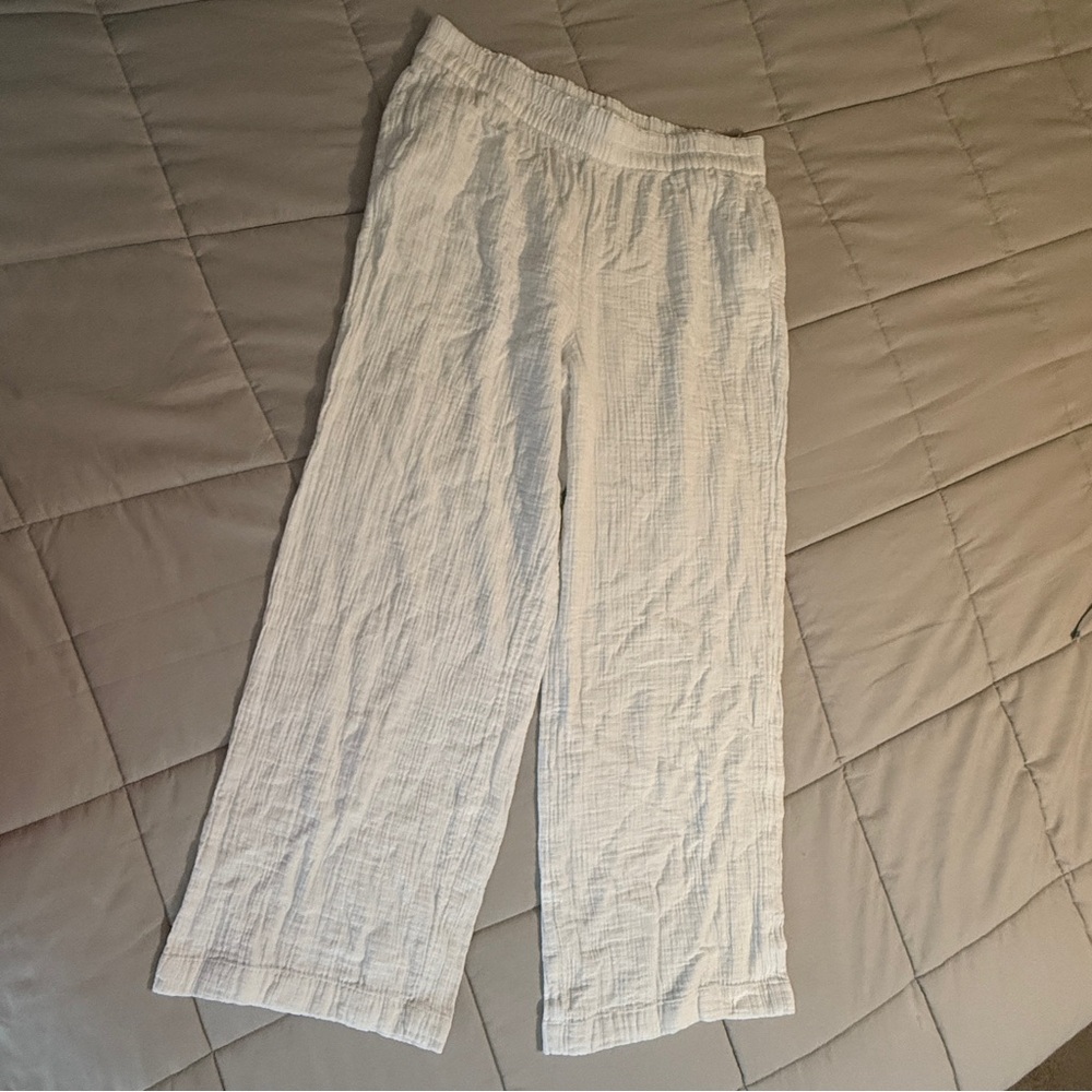 Wonderly White Cotton Wide-Leg Textured Pants – Size XL